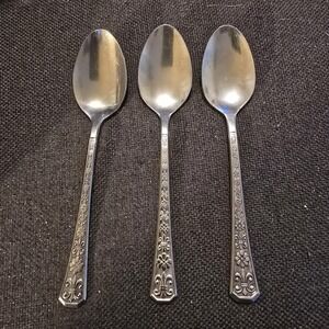 Interpur FLORENZ Stainless 3 Tea Spoons Black Textured 8 Petal Flatware E24G